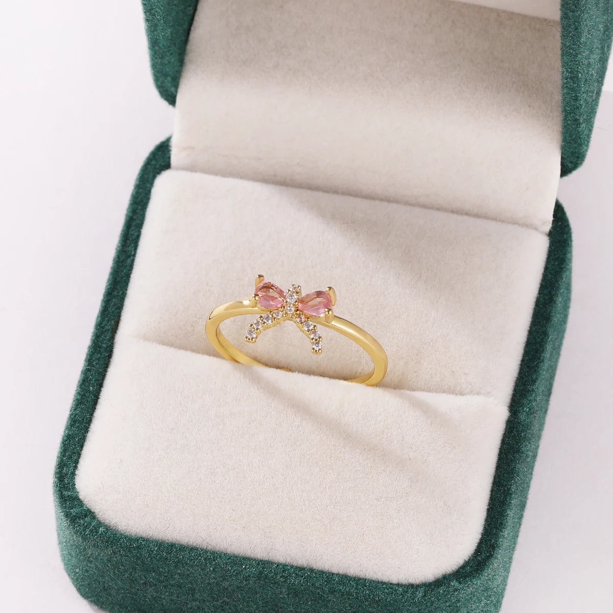 Pink Zircon Bow Heart Rings For Women Gold Plated 18K Plated Adjustable Heart Ring 2026 Trend Wedding Aesthetic Jewelry Gift