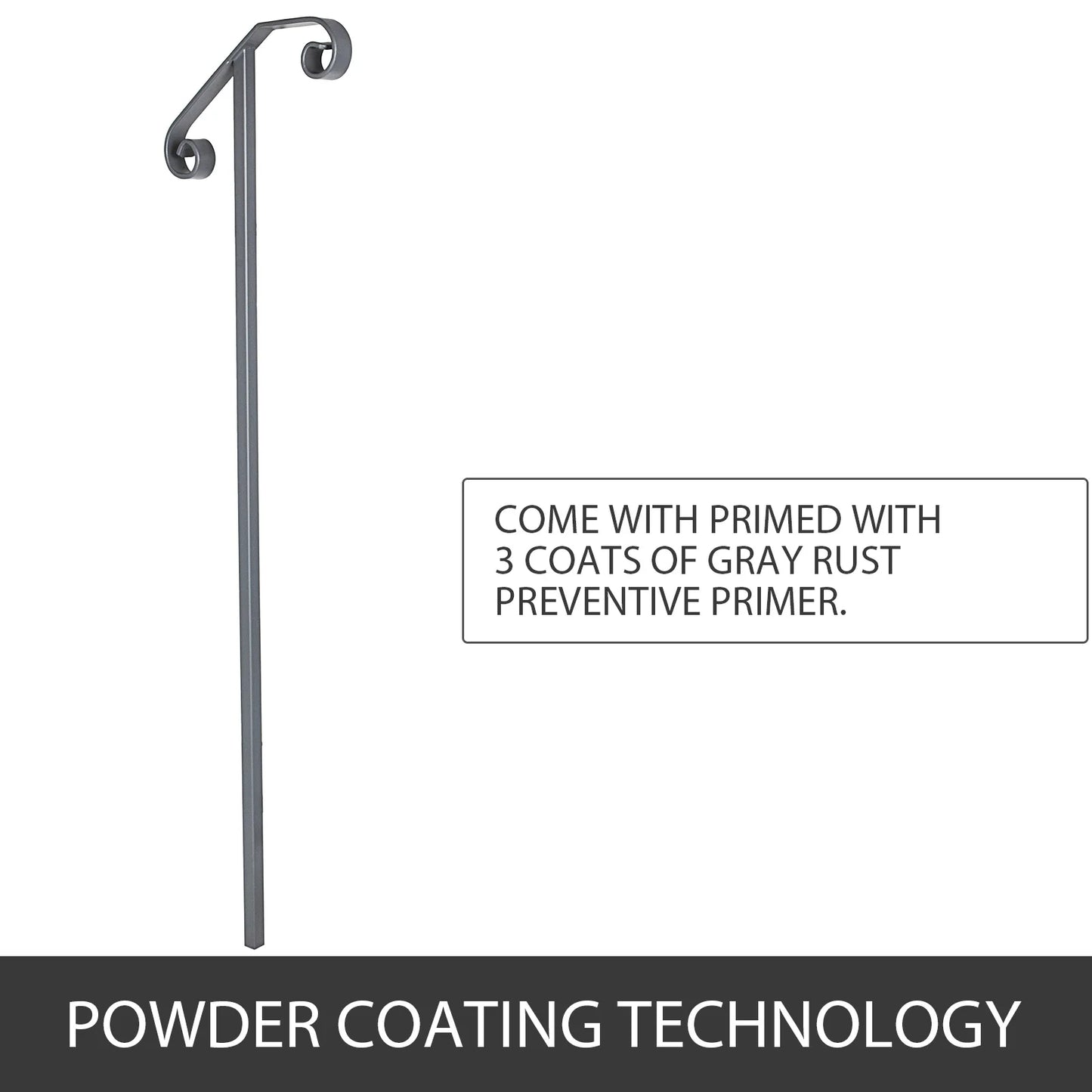 VEVOR Single Post Wrought Iron Handrail  Post Mount Step Grab Supports in Ground Long Post Fits 1 or 2 Steps Grab Rail Single