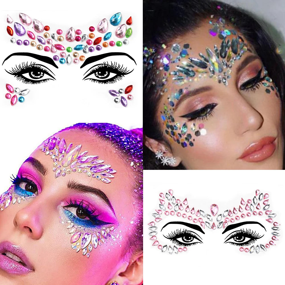5Pcs/lot Mixed Shinying Girl Nail Glitter Face Stickers Rhinestone 3D Colorful Random Nail Face Crystal DIY Makeup Face/Body Dia