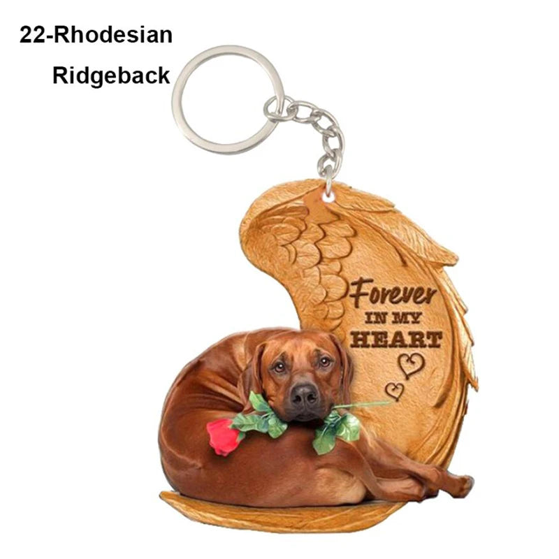 Dog Memorial Keychain - Forever In My Heart Angel Pendant Pet Jewelry Gift