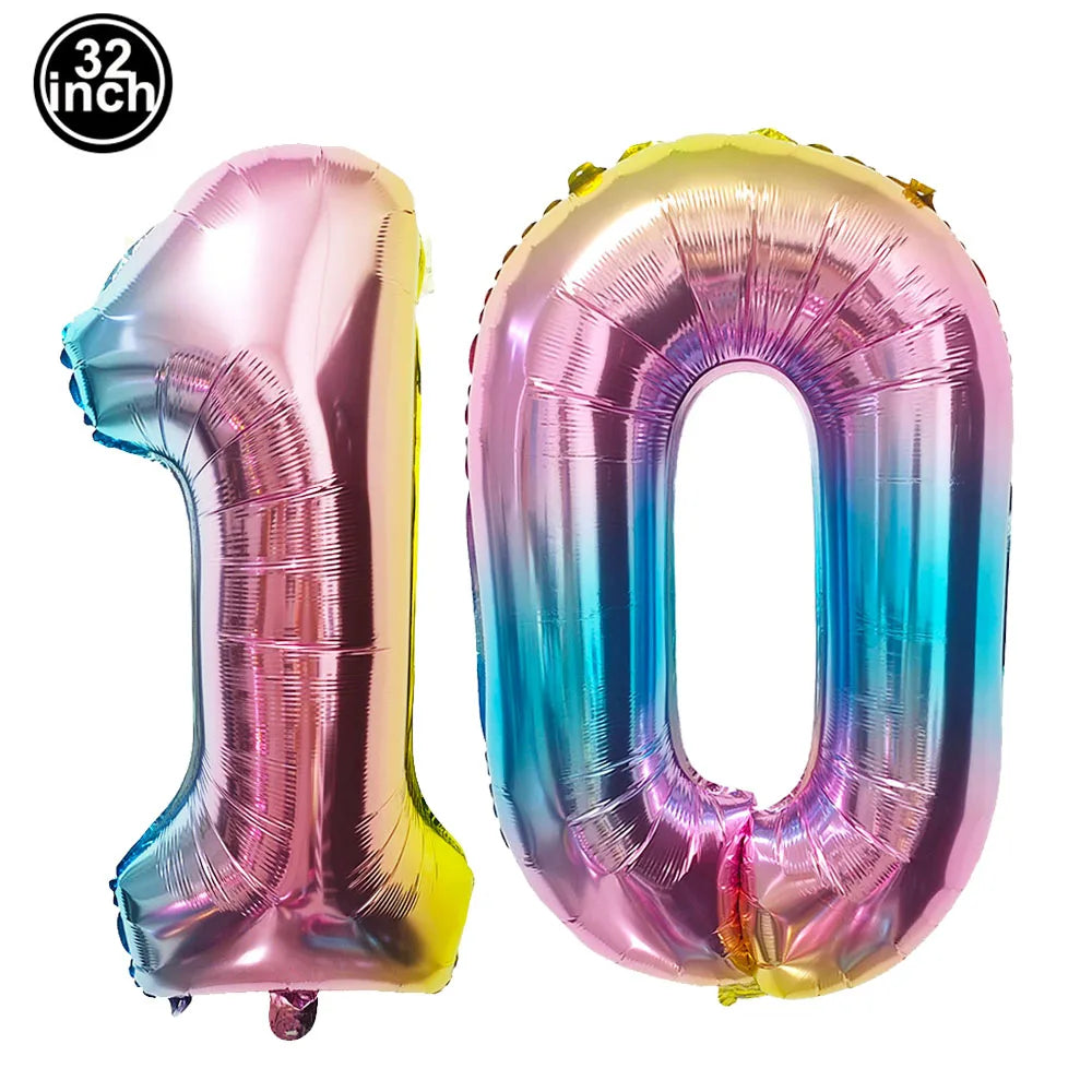 Number 10 Balloon 10 Digit Balloon Ten Blue Figure Green Globe 10th Birthday Big Large Red Pink Golden Black Colorful 32inch