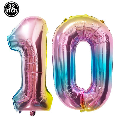 Number 10 Balloon 10 Digit Balloon Ten Blue Figure Green Globe 10th Birthday Big Large Red Pink Golden Black Colorful 32inch