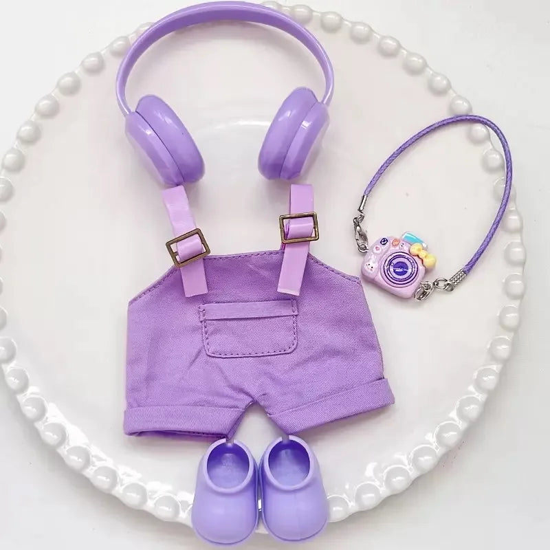 For Labubu clothing set includes headphones  waist belt pants  and accessories