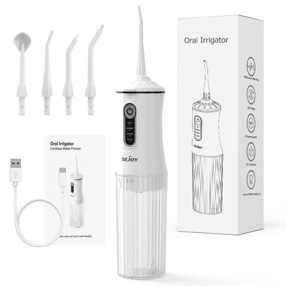 Sejoy C13 Home Oral Irrigator Water Dental Flosser Portable 4 Modes Cordless Rechargeable Waterproof Teeth Pick for Travel,White