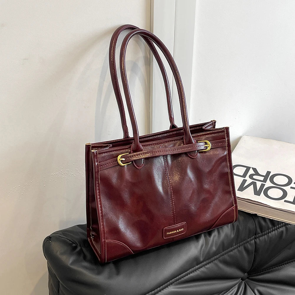 Luxury Handbag Designer Tote Bag for Women PU Leather Shoulder Bag Trendy Red Tote Bags Clutch Handbag for Work Commuter Bag