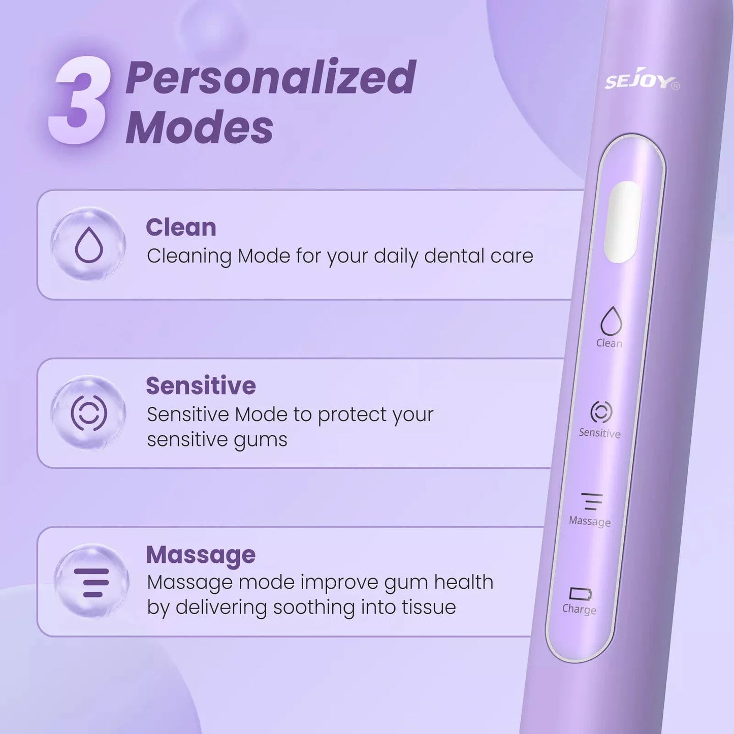 Sejoy Electric Toothbrush with 6 Heads 3 Cleaning Modes for Dental Care Smart Timer Rechargeable Sonic Toothbrush