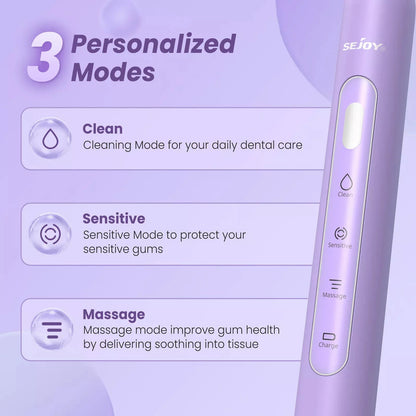 Sejoy Electric Toothbrush with 6 Heads 3 Cleaning Modes for Dental Care Smart Timer Rechargeable Sonic Toothbrush