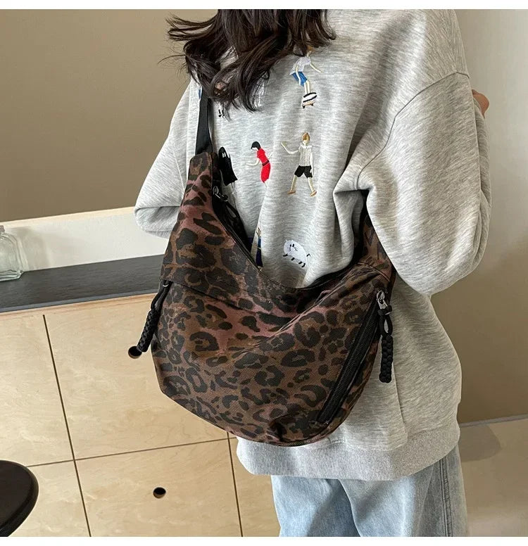 Leopard Print Crossbody Bags for Women Corduroy Casual Shoulder Tote Bags Ladies Sac A Main Femme Designer Luxury Handbags 2024