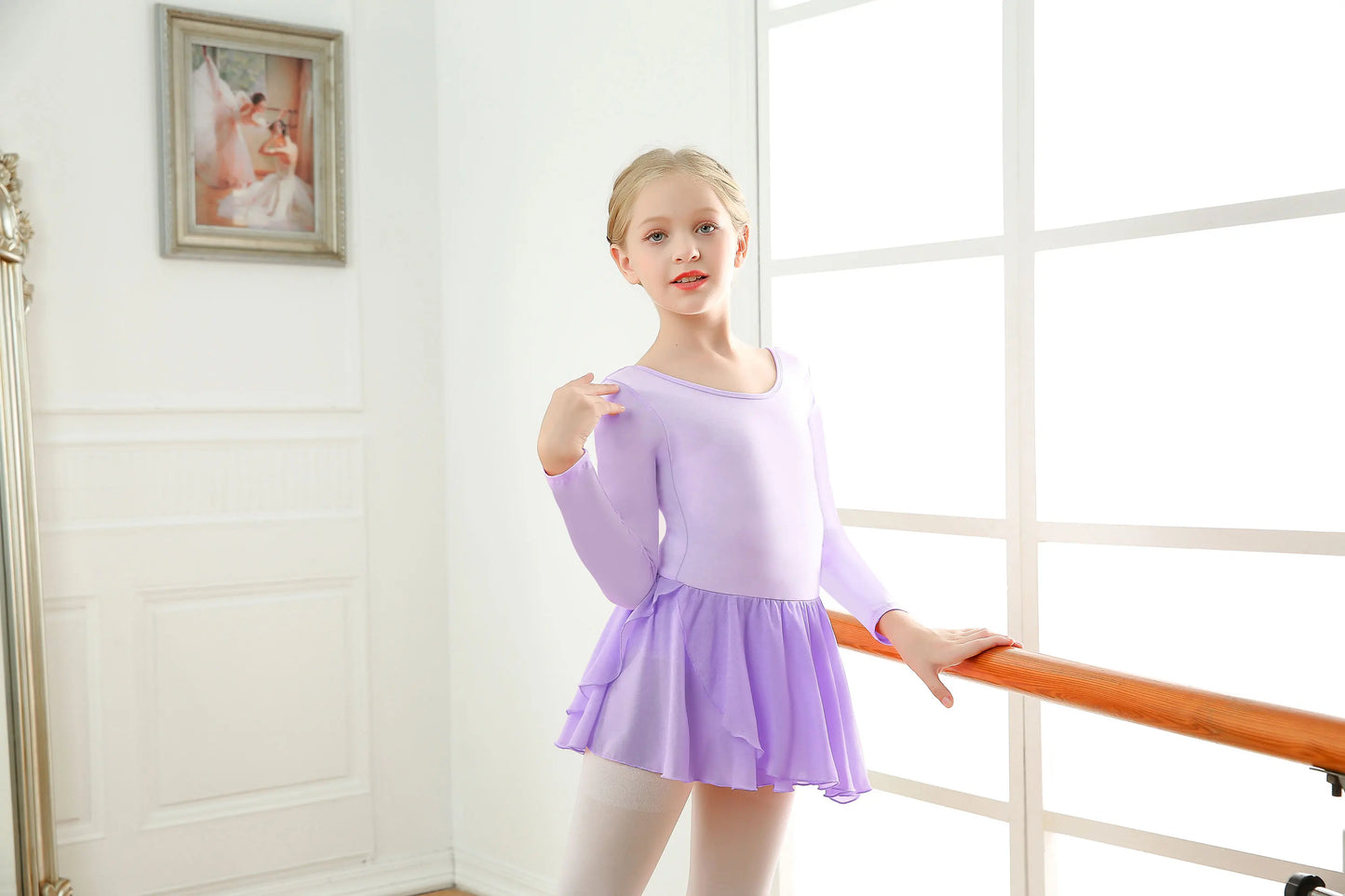 Girls Long Sleeve Leotard with Skirt Dance Dress Kid Toddler Ballet Outfit Clothes