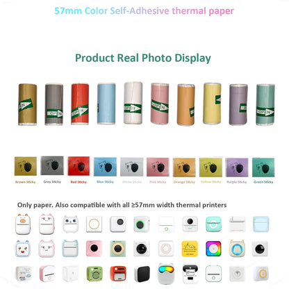 Color Label Sticker Mini Printer Thermal Paper 57mm 10ft Self-adhesive Thermal Printing Paper For Inkless Printing Photo Picture