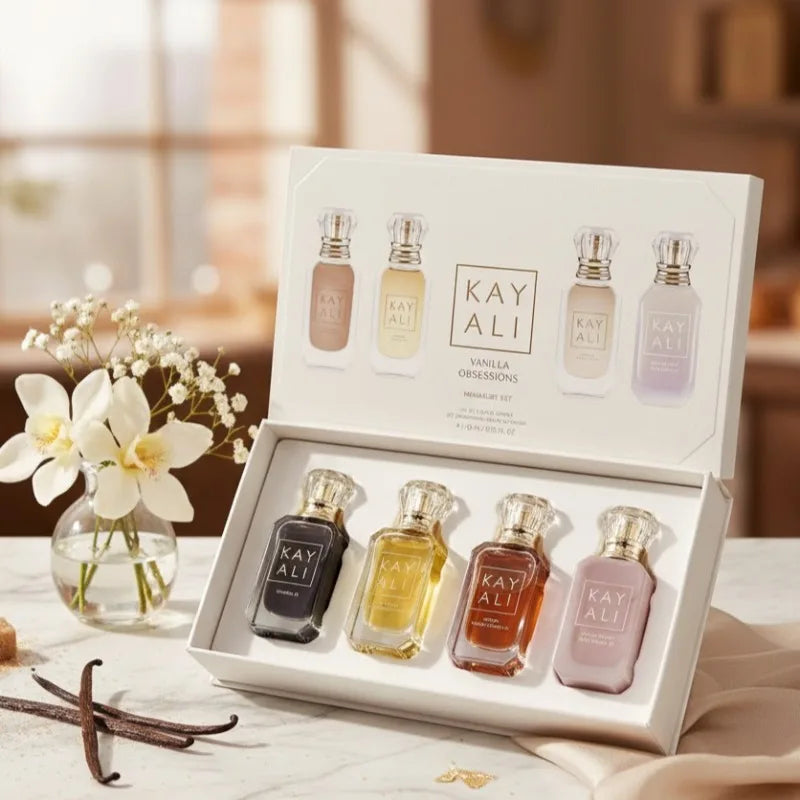 KAYALI Unisex Perfume Set 4*10ml Long Lasting Fresh Mild Elegant Floral Fruity Musk Natural Fragrance Two Scents Vanilla Royale