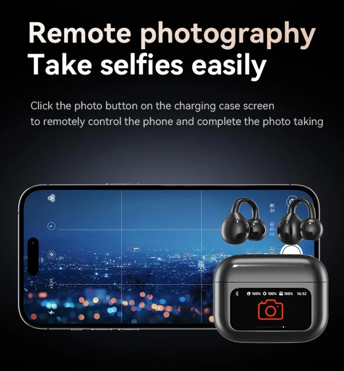 Touch Screen Bluetooth Headphones 144 Languages Real-time Translation Headphones Wireless Open Ear Clips Sports Gaming Earphone