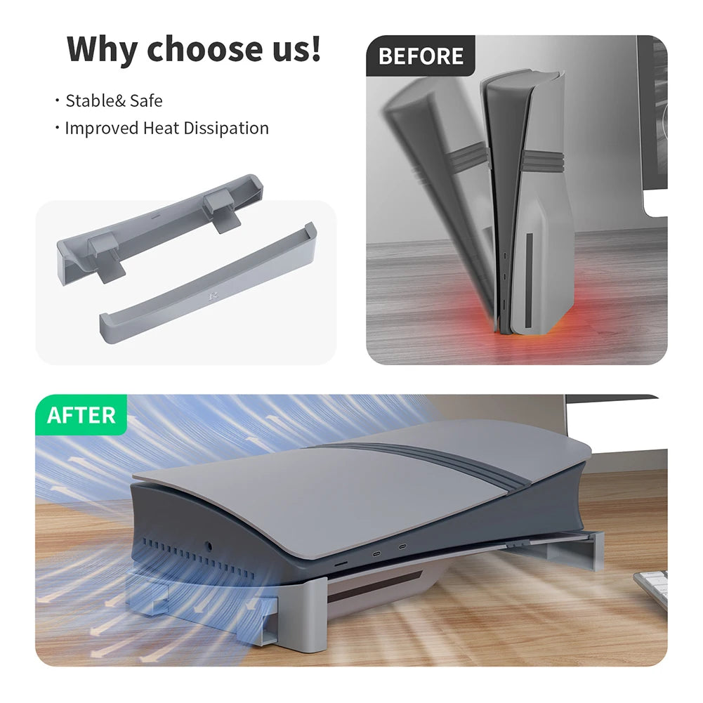 Horizontal Game Console Base Stand Holder Game Console Desk Stand Storage Rack Host Storage Rack for PS5/PS5 Slim