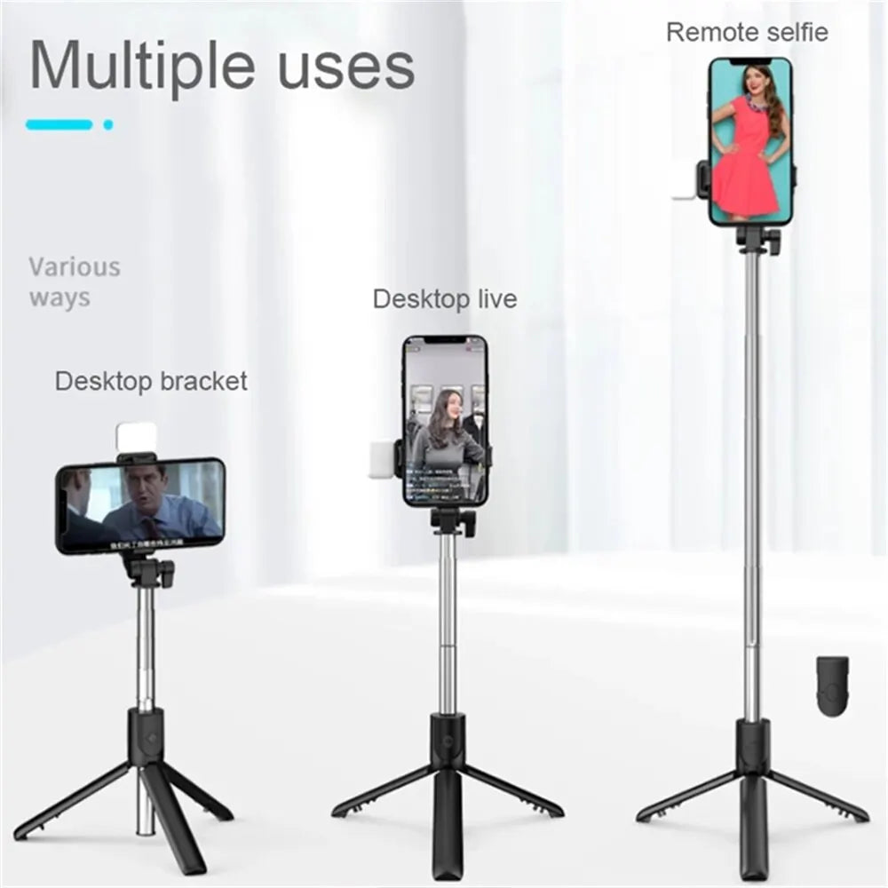 Portable Wireless Selfie Stick Tripod Stand with Light Bluetooth Remote Extendable Tripod for Mobile Phone Tiktok Live Streaming