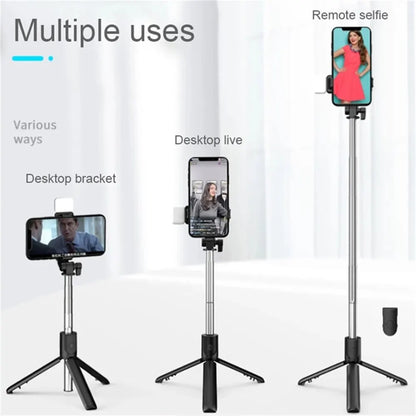 Portable Wireless Selfie Stick Tripod Stand with Light Bluetooth Remote Extendable Tripod for Mobile Phone Tiktok Live Streaming