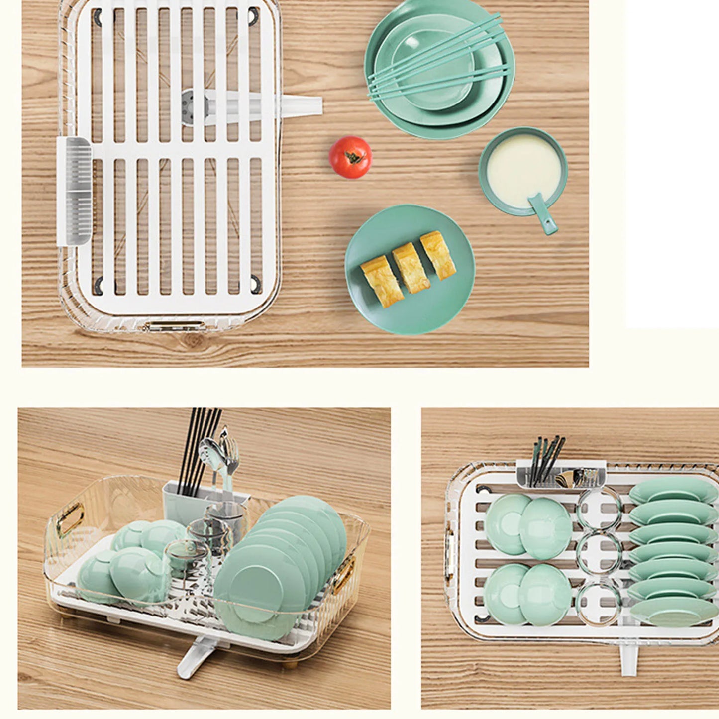 Dish Drying Rack Bowl Plate Storage Dish Drainer Rack with Drainboard for Kitchen Counter and Sink