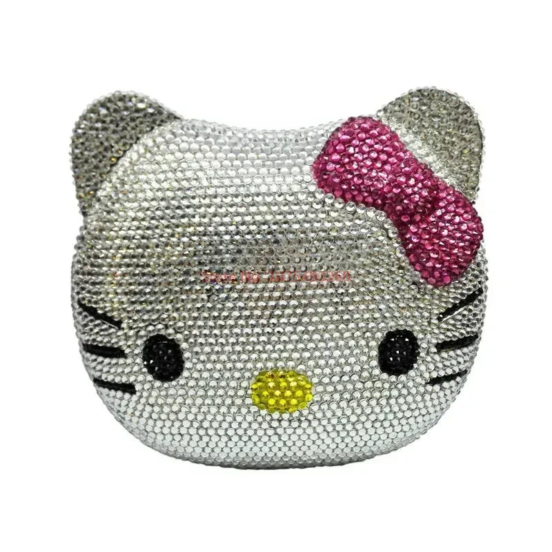 Hello Kitty Anime Cartoon Shape Rhinestone Cartoon Full Of Diamonds Dinner Bag Handmade Diamond-set Lady's Clutch Christmas Gift