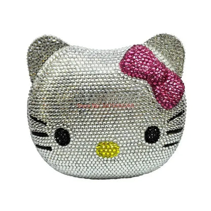 Hello Kitty Anime Cartoon Shape Rhinestone Cartoon Full Of Diamonds Dinner Bag Handmade Diamond-set Lady's Clutch Christmas Gift