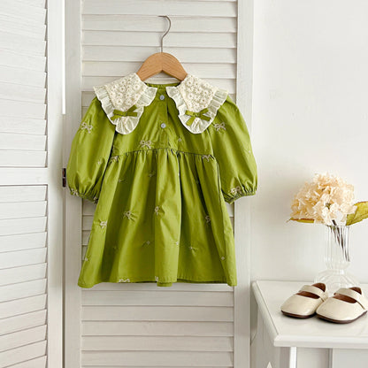 Autumn 0-6Yrs Girls Princess Dress Baby Girl Clothes Clothes Butterfly Collar Baby Girl One Piece Clothes Embroidery Kids Dress