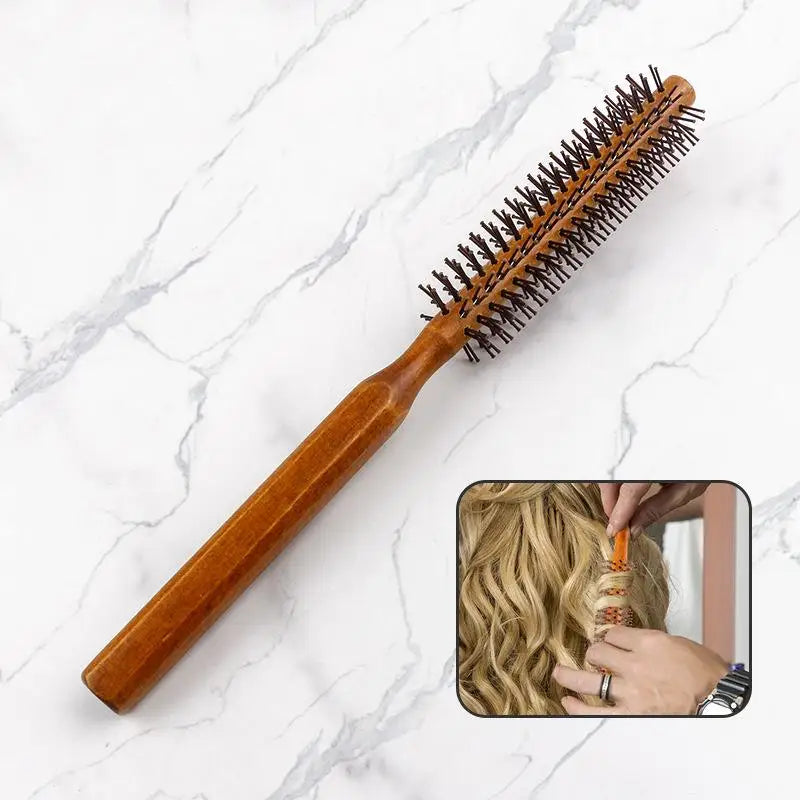 Bristle Wooden Curly Hair Comb Natural Boar Bristle Rolling Brush Round Barrel Blowing Curly Hairbrush Hair Styling Tool