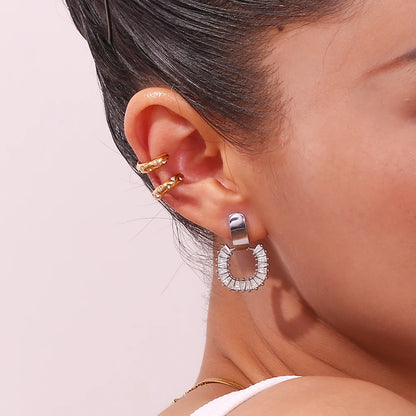 Minimalist Shiny Zircon Mini C Shape Ear Cuff Waterproof Trendy Women's Earrings 2024 Luxury Quality Stainless Steel Jewelry