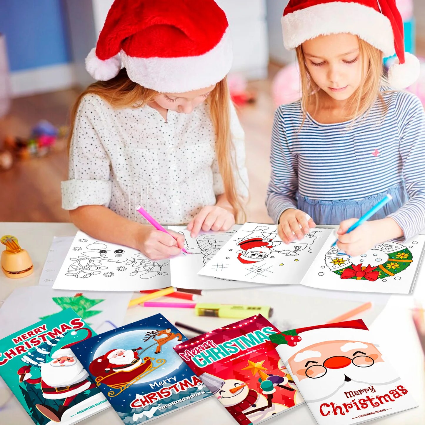 Christmas Coloring Book,24pcs Christmas Coloring Books Bulk/Xmas Activity Books Bulk & 12 Christmas Party Color Pencils for Kids