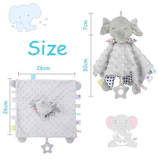 Newborn Baby Security Blanket Elephant with Tags Teether Rattles Mobile Soft Blanket Snuggle Toy Stuffed Animal for Babies Gift