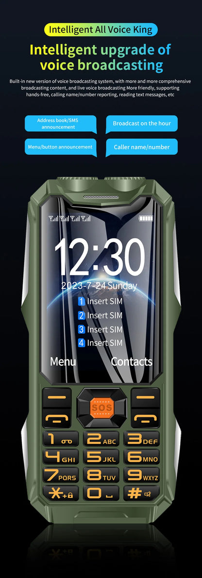 Q9 GSM 2G Network Mobile Phone 4 SIM Cards Rugged Bar Cellphone 3.5Inch HD Display Big Battery Loud Voice For Elderly