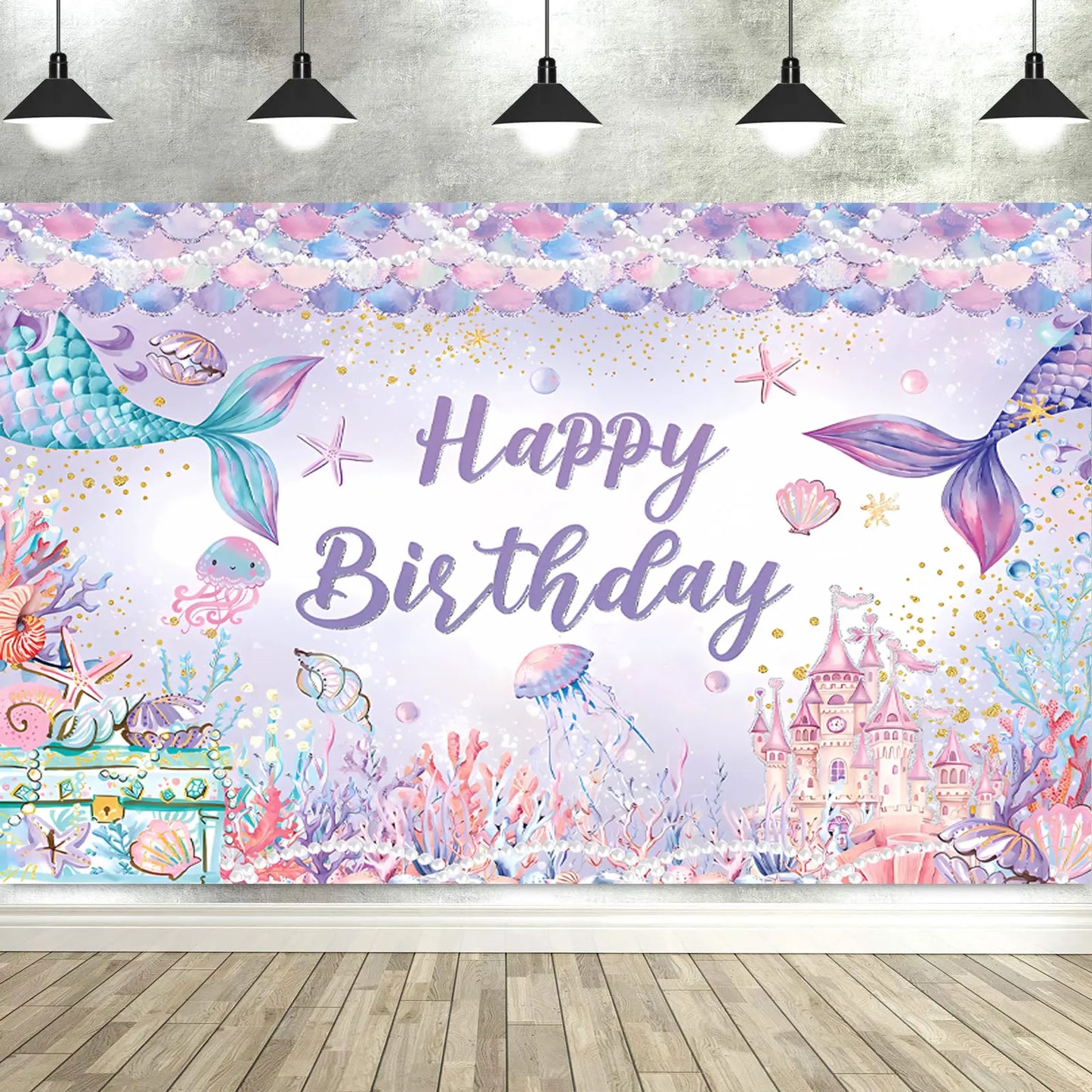 Dewprint Mermaid Backdrop Under The Sea Photography Background Decoration Supplies Girls Princess Birthday Party Banner