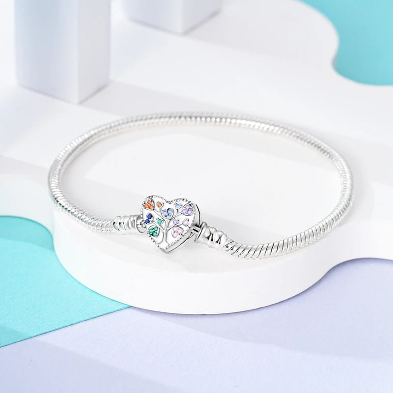 925 Sterling Silver Charm Bracelet - Leaf, Clover, Butterfly & Heart Design | 17-20cm Adjustable