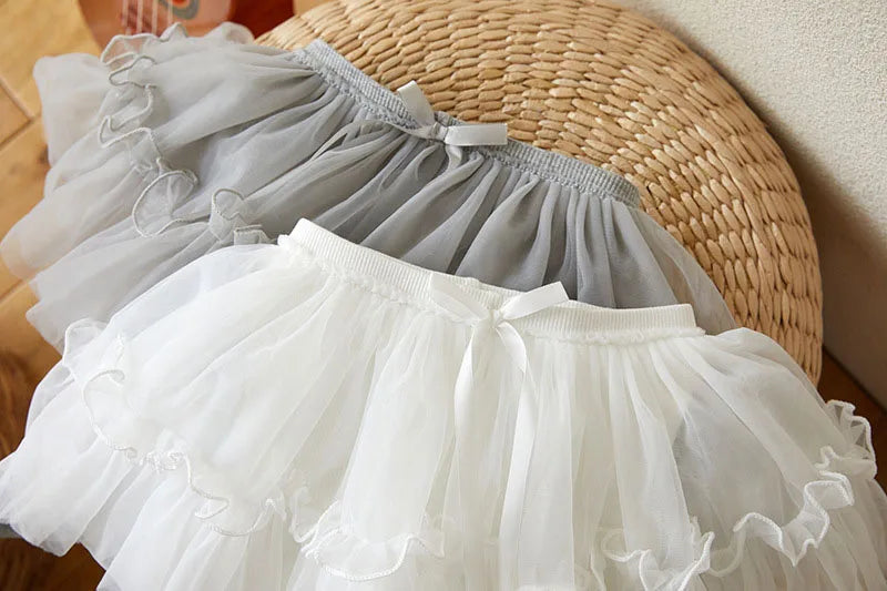 Kids Autumn Leggings Children Cute Thin Style Yarn Skirt Kids Solid Color Bow Skinny Pants