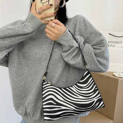 Fashion Zebra Print Women Luxury Handbag PU Leather Simple Underarm Shoulder Bags Female Daily Design Clutch Totes Purse Pouch