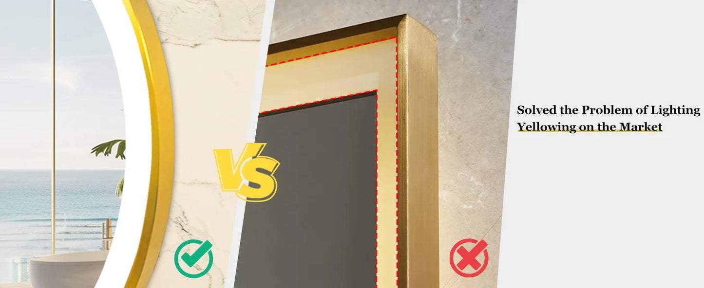 Bathroom Mirror with LED 60/80cm Round Illuminated Wall Mirror Aluminum Gold Frame Anti-fog 3 Lighting Color Memory Function