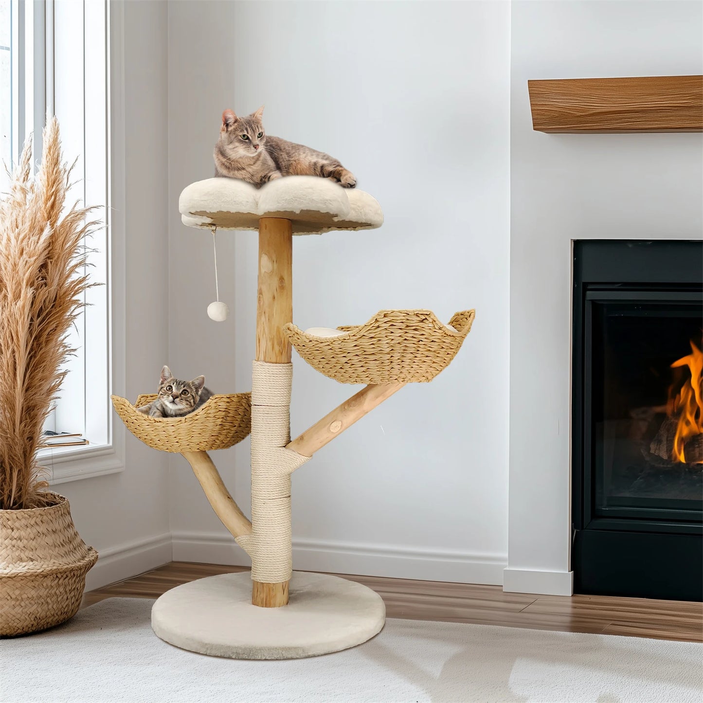 Modern Cat Tree Activity Tower with Plush Cushion and Toy Ball Sisal Scratching Post Kitten Play House for Indoor