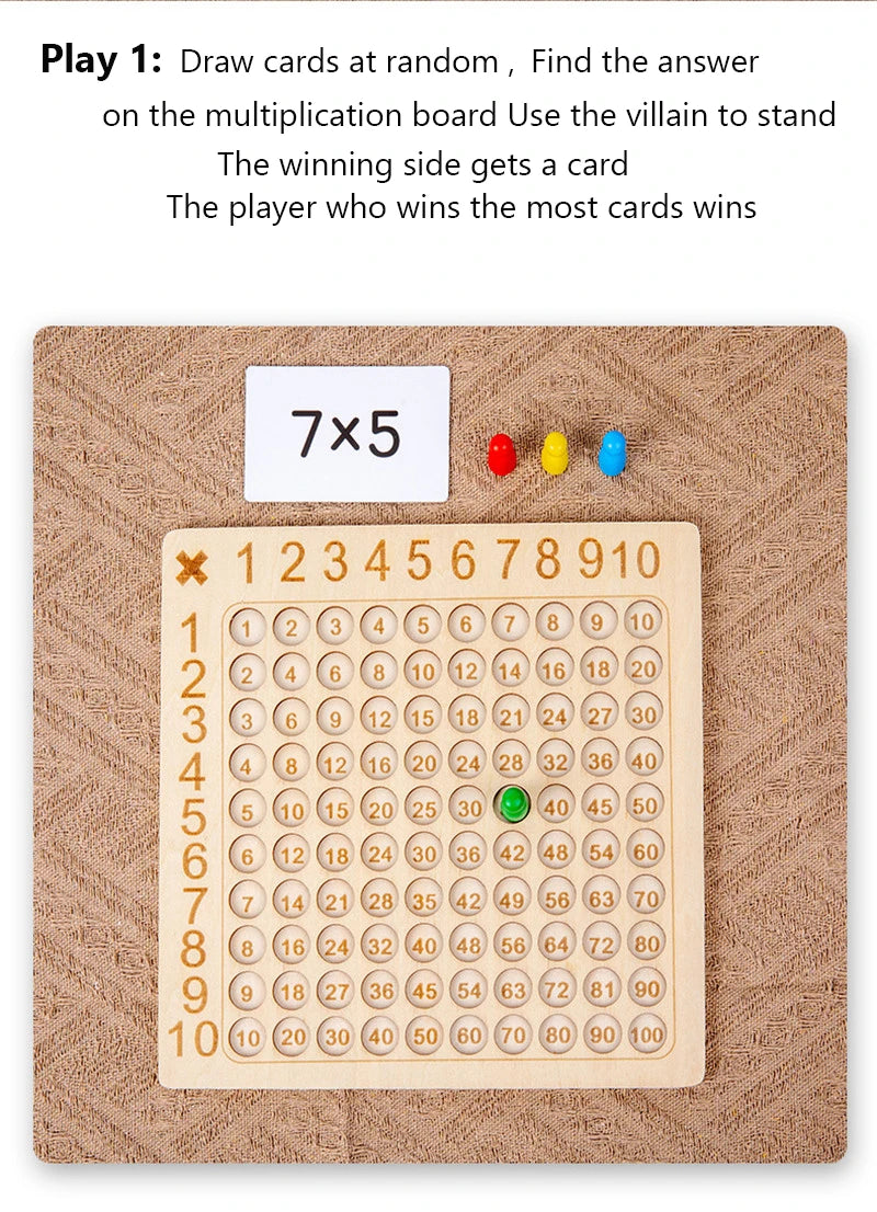 99 Multiplication Board Game Wooden Montessori  Kids Learning Educational Toys Math Counting Hundred Board Interactive Thinking