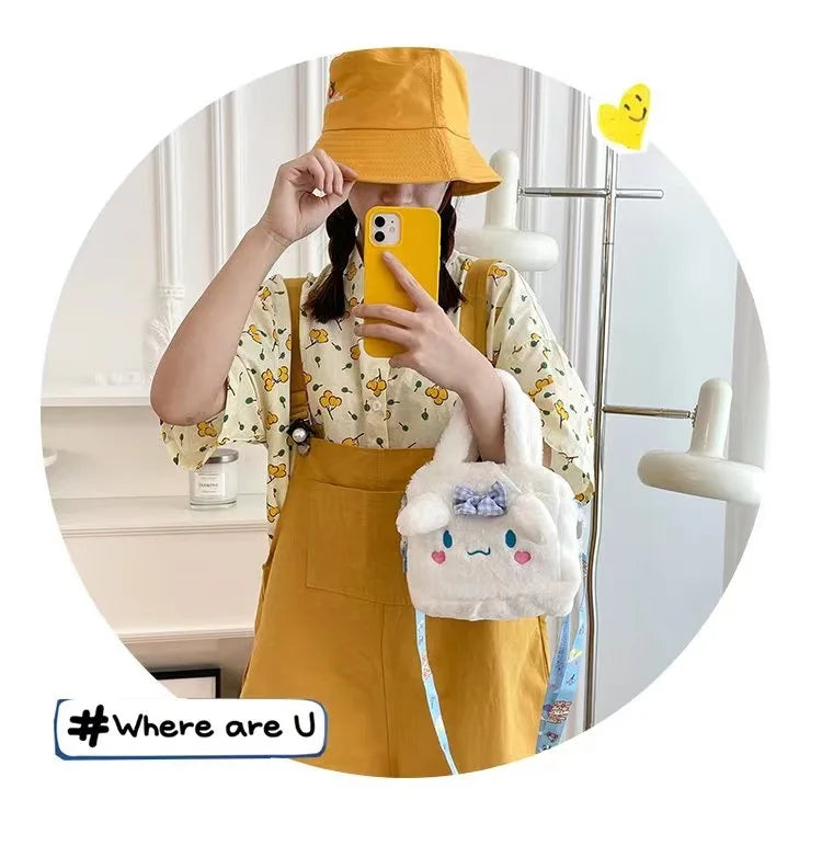 Hello Kitty Sanrio Plush Bag Kuromi Melody Cartoon Anime Portable Handbag Crossbody Cosmetic Kawaii Storage Bag Women Girls Gift