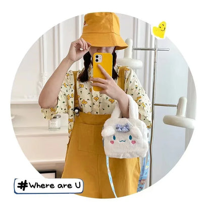 Hello Kitty Sanrio Plush Bag Kuromi Melody Cartoon Anime Portable Handbag Crossbody Cosmetic Kawaii Storage Bag Women Girls Gift
