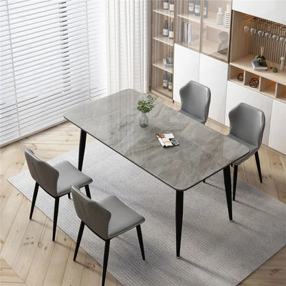 High Gloss 4-6 Seat Rectangular Marble Dining Table for Kitchen Island Restaurant Lunch Dinner Table Metal Frame