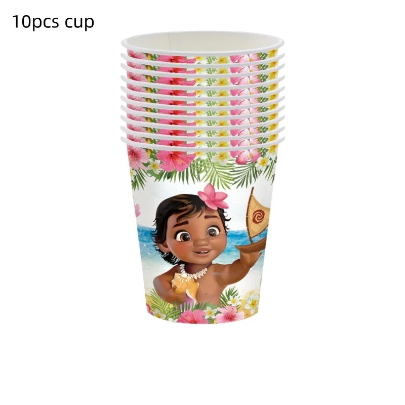 Moana 2 Party Decoration Disposable Tableware Set Paper Cups Plates Tablecloth Banner Balloon Cake Topper Gift Bag Baby Shower