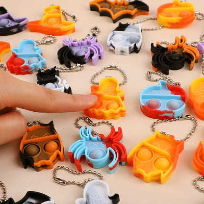 Halloween Fidget Toys Keychain - Mini Pop Pumpkin Spider Party Favors for Kids & Adults (10/20/30 Pack)