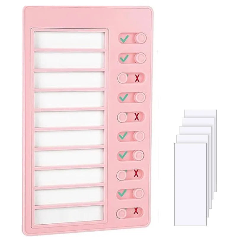 Kids Chore Chart with 5 Blank Cards - Plastic Checklist Board for Routine Planning Responsibility