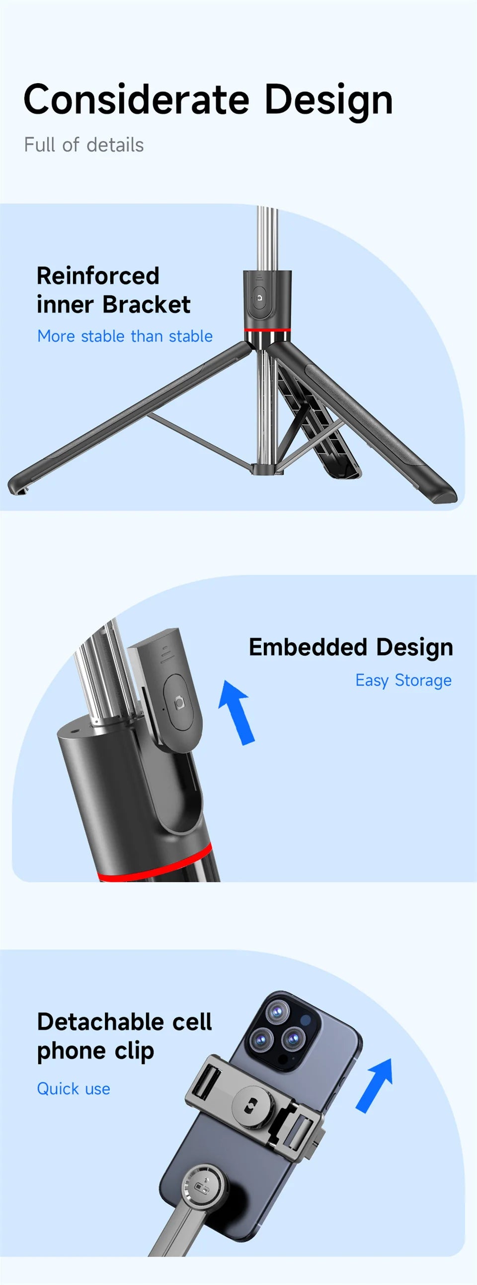 BSLIUFANG new 1.7M Wireless Selfie Stick for Smartphone with Bluetooth Remote, Portables Foldable Stand for Vlog Shooting Record