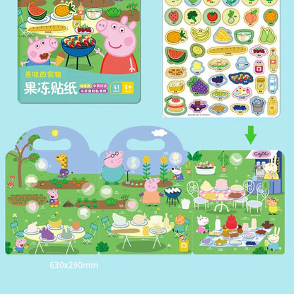 Peppa Pig Jelly Sticker Book Children's Cartoon Sticker Sticker 3-6 Year Old Girl Sticker Quiet Book Educational Toys