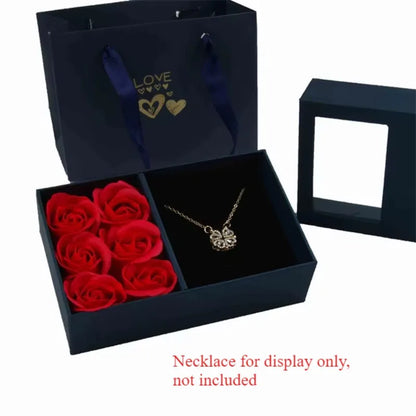 Valentine's Day Window Opening Jewelry Box Heart Four-leaf Clover Pendant Gift Packaging Box Bag Romantic 6 Rose Box