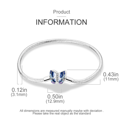 925 Sterling Silver Charm Bracelet - Leaf, Clover, Butterfly & Heart Design | 17-20cm Adjustable