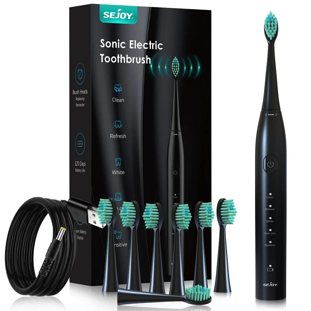 Sejoy Sonic Toothbrush 8 Brush Heads 5 Cleaning Modes Smart Timer Rechargeable Electric Toothbrush Personal Care Appliances