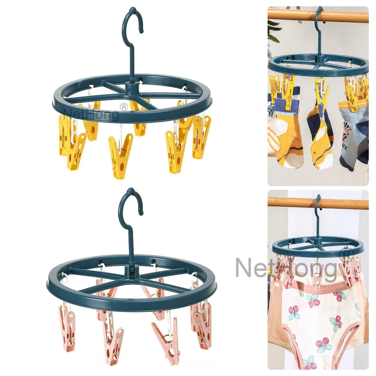 8 Pegs Thickened Clip Underwear Socks Hanger Laundry Airer Cloth Dryer Rack