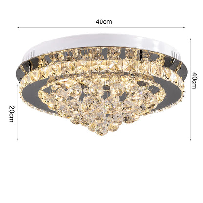 KOMORE Round Crystal-droplets LED Semi Flush Mount Ceiling Light, 36 W Polished Chrome Cool White / Stepless Dimming