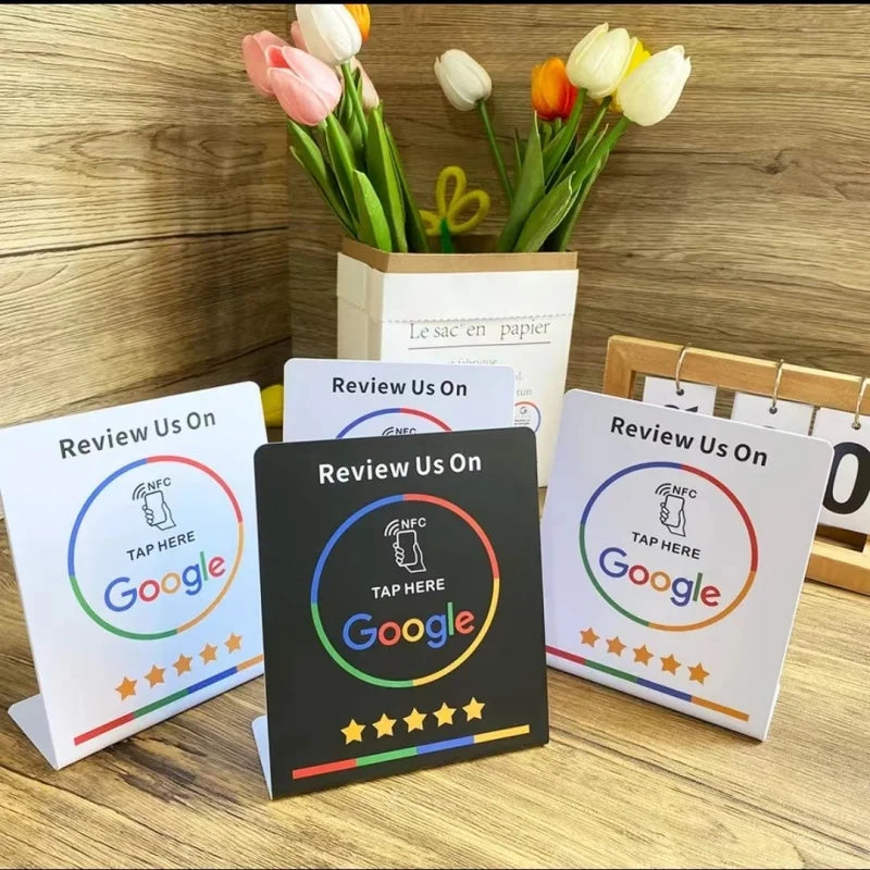 Programmable 13.56Mhz Google Standing Review Card NFC Station Table with Bending Stand for Google Review Display