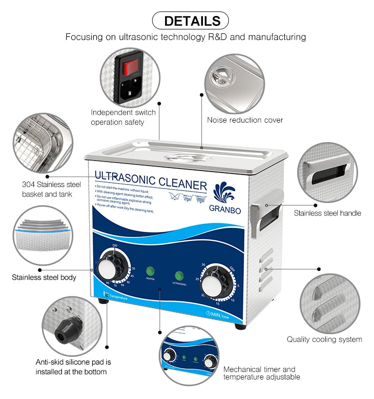 Granbo Ultrasonic Cleaner 3.2L Ultrasound Cleaning Bath 180W Laboratory Ultrasonic Tank Bicycle Chains Cleaning Machine